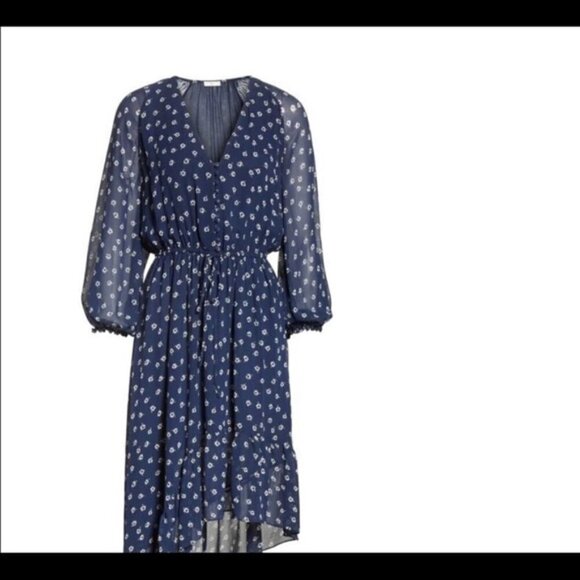 - JOIE Dark Navy Blue Alithea Floral Asymmetrical Silk Midi Dress Size Sma… - Picture 3 of 6